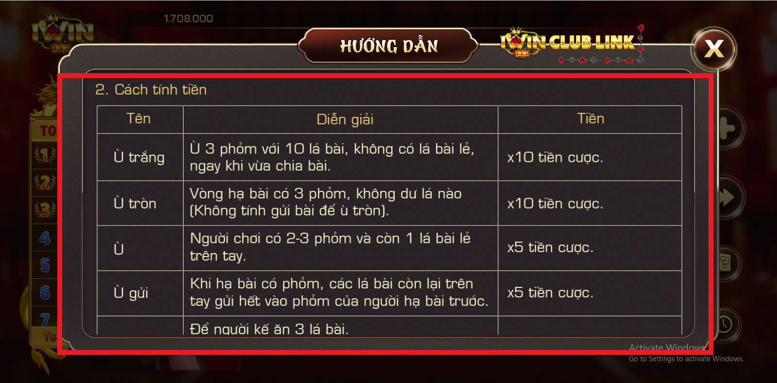 cách tính tiền game bài phỏm IWIN Club